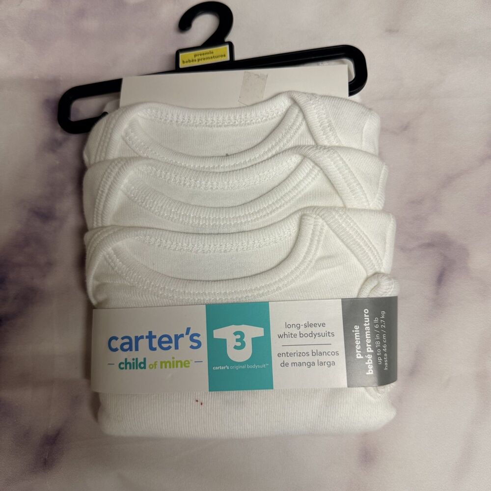 Carter's Child of Mine White Long Sleeve Bodysuit Preemie
